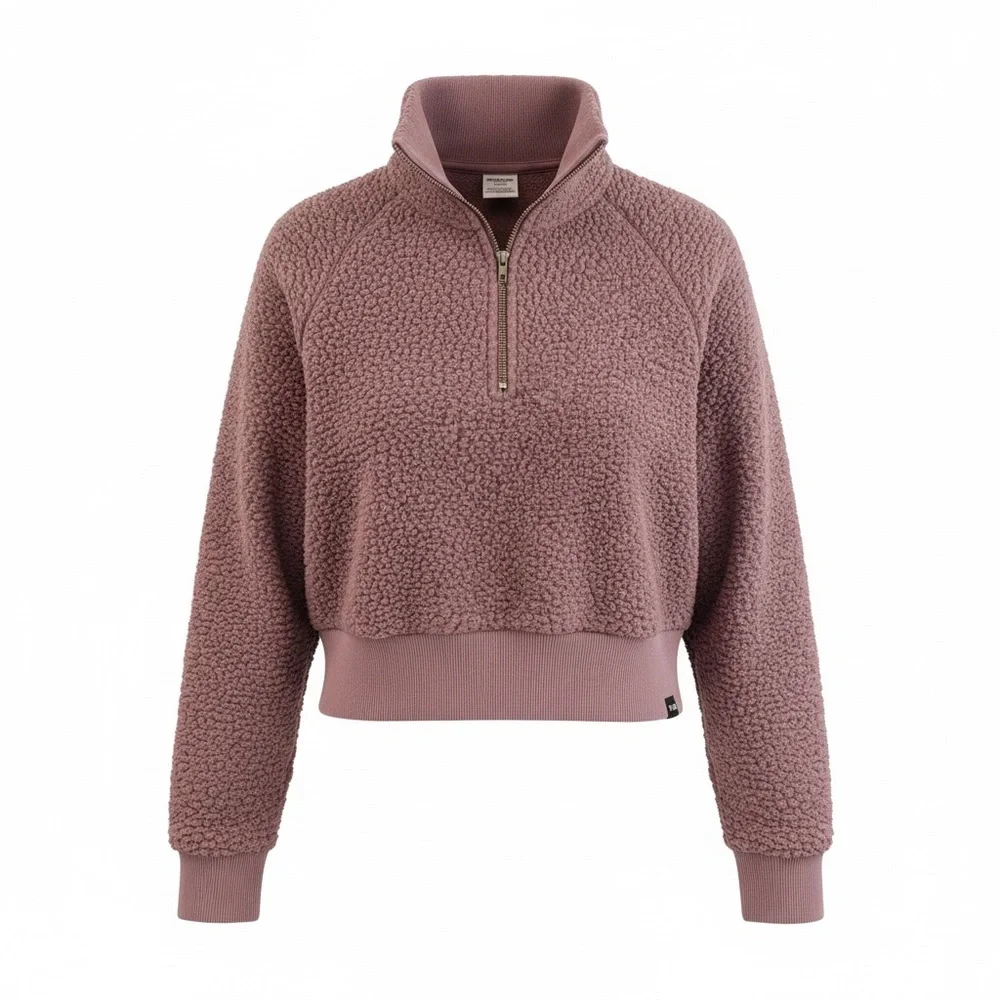 PINK Cozy Sherpa Half-Zip Pullover in Mauve - Picture 1 of 3